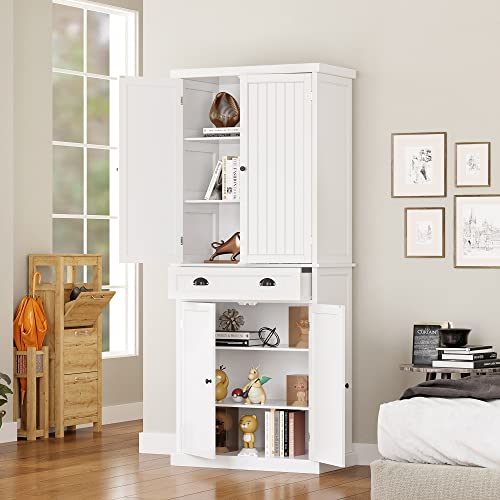 Function Home 72" Kitchen Pantry Cabinet, Tall Storage Cabinet, Freestanding Cupboard with Drawer and Adjustable Shelves, Pantry Cabinets for Kitchen Bathroom Living Room, White - WoodArtSupply