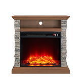 FESTIVITY 32 Inch Freestanding Mantel with 23" Electric Fireplace Insert for Living Room & Bedroom, Realistic Log and Flame Effect, Remote Control, Timer (Brown) FESTIVITY