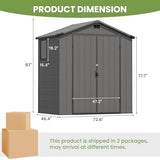 Greesum 6x4FT Plastic Outdoor Storage Shed with Floor, Resin Sheds with Lockable Double Door, Window & Vents, All-Weather Tool Sheds for Garden, Backyard, Patio, Dark Gray Greesum