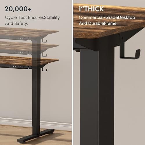 FLEXISPOT EN1 One-Piece Standing Desk with 1-Inch Thick Desktop, 48"x30" Electric Height Adjustable Desk for Home Office & Multi-Device Workstations, Rustic Brown FLEXISPOT
