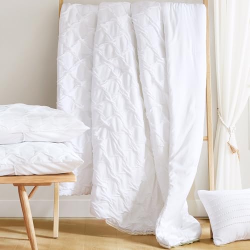 Comfort Spaces Twin/Twin XL Comforter Set for College Ogee Ruched Crinkle Texture Breathable Comforter Set Twin Dorm All Season Lightweight Bedding Set Shabby Chic Décor Pilow White 3 Piece Comfort Spaces