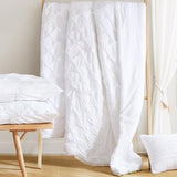 Comfort Spaces Twin/Twin XL Comforter Set for College Ogee Ruched Crinkle Texture Breathable Comforter Set Twin Dorm All Season Lightweight Bedding Set Shabby Chic Décor Pilow White 3 Piece Comfort Spaces