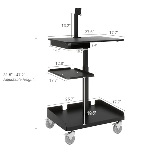 Natwind Mobile Workstation Cart with Monitor Mount, Height Adjustable Rolling Computer Desk with Cable Management Tidy, Heavy-Duty Standing Desk with CPU Holder for Office, School, Medical, Workshop Natwind