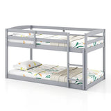KOMFOTT Low Bunk Bed Twin Over Twin, Solid Wood Bunk Bed Frame with Built-in Ladder & Safety Guardrails, Space-Saving Low Bunk Bed for Kids, Teens, No Box Spring Needed KOMFOTT