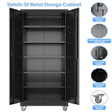 Aobabo Upgraded Garage Storage Cabinets with Wheels,Metal Storage Cabinets with 5 Adjustable Shelves for Garage Home Office Storage, Black,71''H*34''W*18''D,Assembly Required Aobabo