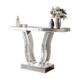 LUMISOL Mirrored Console Table, 43 Inch Silver Entryway Table with Curved Stone-Inlaid Legs, Modern Mirror-Decorated Sofa Table Behind Couch, Side Table for Living Room Foyer Hallway, Silver LUMISOL