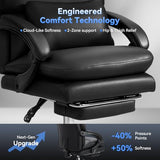 Holiwei Office Chair with Footrest, Big and Tall 400lbs Executive Desk Chair with Thickened Lumbar Support Pillow, High Back PU Leather Reclining Computer Chair, Ergonomic Swivel Task Chair, Black Holiwei