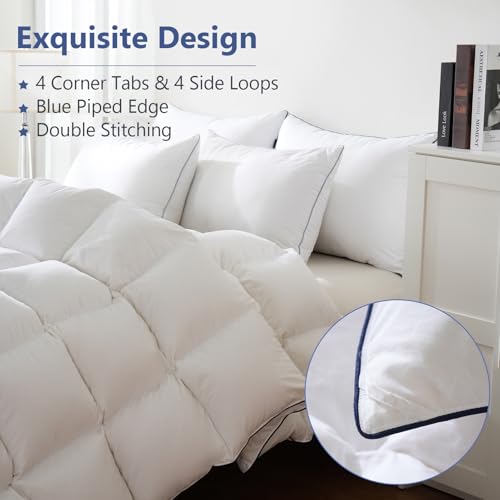 DOWNCOOL Feather Down Fiber Comforter Twin, White Fluffy Duvet Insert with Ultra Soft 100% Cotton Cover, All Season Luxurious Hotel Bed Comforter Twin with Corner Tabs, 68"x90" DOWNCOOL