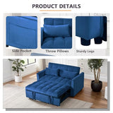 Thctvous 3 in 1 Pull Out Couch Bed, Convertible Futon Sofa Bed, Velvet Sleeper Loveseat for Small Living Room, Adjustable Backrest, Comfy Pillows, Side Pocket (Blue) Thctvous