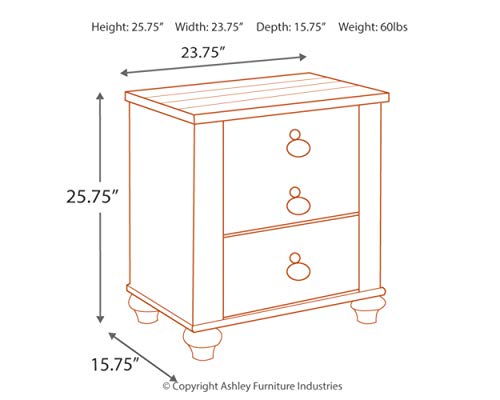 Signature Design by Ashley Willowton Farmhouse 2 Drawer Nightstand with USB Charging Ports, Whitewash - WoodArtSupply