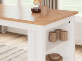 Signature Design by Ashley Gesthaven Farmhouse Counter Height Dining Table with 3 Shelves and Trestle Base, Light Brown & White Signature Design by Ashley