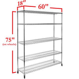 Seville Classics UltraDurable Heavy Duty NSF Solid Steel Wire Rack Storage Unit Organizer for Garage, Warehouse, Office, Restaurant, Classroom, Kitchen, 5-Tier Shelving, 60" W x 18" D Seville Classics