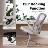 GYI Ergonomic Office Chair, Mesh Desk Chair with Adjustable Lumbar Support and 3D Flip-up Arms, Computer Chair with Wheels, All White GYI