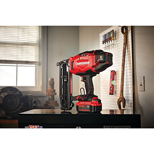 CRAFTSMAN V20 Cordless Finish Nailer Kit, Nail Gun, 16GA, 2-1/2 Nails, Battery and Charger Included (CMCN616C1) - WoodArtSupply