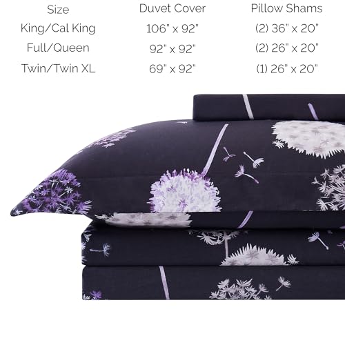 SouthShore FINE LIVING Dandelion Dreams, 300 Thread-Count, Premium Quality Single-Ply, Long Staple Cotton Sateen Duvet Cover Set, King / California King, Carbon Southshore Fine Living, Inc.