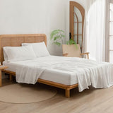 BESTOUCH Sheet Set 100% Washed Cotton Linen Feel Super Soft Comfortable Chic Lightweight 3 Pcs Home Bedding Set Solid Off White Twin BESTOUCH