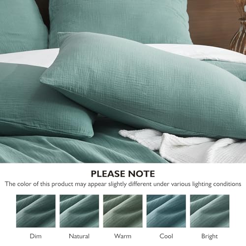 EMME Muslin Cotton Duvet Cover Set Teal Twin Size Linen Like Soft Breathable Lightweight Summer Comforter Cover Set with Zipper Closure (Teal, Twin, 68"x90") EMME