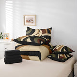 Green Brown Spiral King 7-Piece Bedding Set Modern Swirls Stripes Abstract Comforter Set with Sheets for Minimalists Boho Aesthetic Geometric Bed in a Bag Graffiti Art Lines Bedding Sets Erosebridal