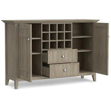 SIMPLIHOME Bedford Solid Pine Wood 54 inch Rustic Sideboard Buffet Credenza in Distressed Grey features 2 Doors, 2 Drawers and 2 Cabinets with 12 Bottle Wine Storage Rack SIMPLIHOME