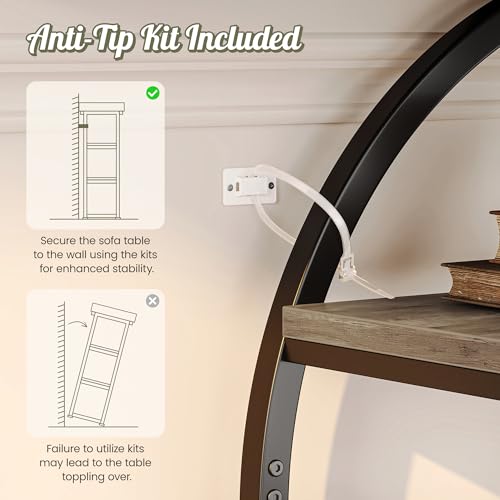 Huuger 41.3 Inch Entryway Table, Modern Console Sofa Table, Accent Table with Shelves, for Entry, Hallway, Entrance, Foyer, O-Shaped Metal Frame, Grey Huuger