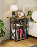 CHOEZON Record Player Stand with Power Outlet, Vinyl Record Storage Side Table, 19" Large Tabletop, Charging Station & Crossed Frame Design for Turntable, Rustic Brown and Black TBZ48UBF CHOEZON
