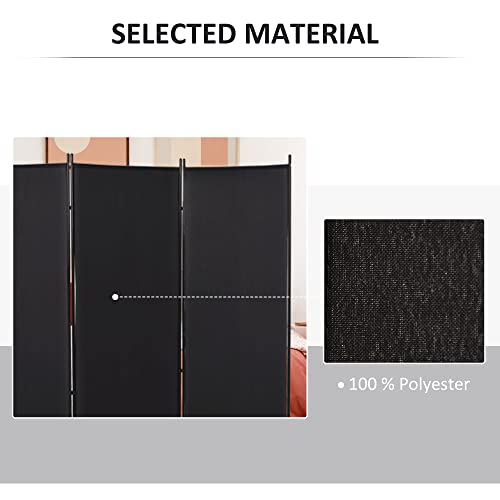 HOMCOM 6 Ft Tall 3 Panel Fabric Room Divider, Freestanding Partition Wall Divider, Folding Privacy Room Separator for Indoor, Home Office, Black HOMCOM