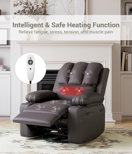 Oversized Recliner Chairs with Massage and Heat, Leather Recliner Chair for Adults, Manual Chair with Cup Holder for Living Room, Bedroom and Nursery (Coffee) GarveeHome