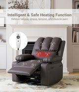 Oversized Recliner Chairs with Massage and Heat, Leather Recliner Chair for Adults, Manual Chair with Cup Holder for Living Room, Bedroom and Nursery (Coffee) GarveeHome