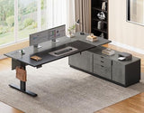 SEDETA Executive L Shaped Electric Standing Desk, 71" Height Adjustable Executive Desk with 3 Drawers and Cabinet, Sit Stand Up Home Office Desk with Power Outlets & Side Hook (Grey) SEDETA
