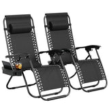 Garvee Zero Gravity Chair Set of 2, Patio Lounge Chair Outdoor with Pillow & Cup Holder Tray, Adjustable Reclining Chair, Folding Portable Camping Chair for Deck, Beach, Yard, Garden - Black