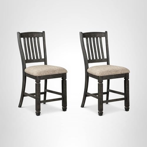 Signature Design by Ashley Tyler Creek Farmhouse 24.38" Counter Height Upholstered Barstool, Set of 2, Almost Black Signature Design by Ashley