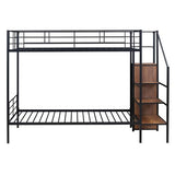 Harper & Bright Designs Metal Bunk Bed with Stairs and Wardrobe, Twin Over Twin Bunk Bed Frame with Storage Ladder, for Kids Teens Adults, Black Harper & Bright Designs