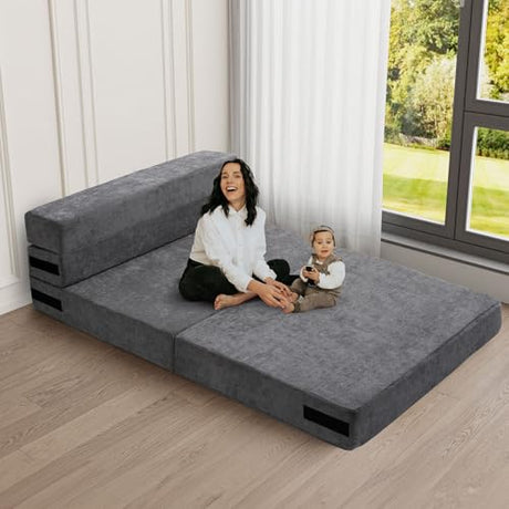 HOMFINE Folding Sofa Bed - Convertible Sleeper Chair with Pillow, Fold Out Couch, Memory Foam Floor Mattress, Futon Couch, Lazy Sofa for Living Room/Dorm/Guest Room/Home Office, Twin, Gray HOMFINE