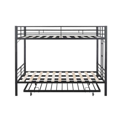 UOCFYK Queen Over Queen Bunk Bed with Trundle, Heavy-Duty Metal Bunkbed with Ladders & Full-Guardrail for Kids/Teen/Adults, Noise-Free Wood Slats, Space Saving, No Box Spring Needed, Black