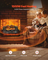 VEVOR 23 Inch Electric Fireplace Log Heater, Fireplace Insert with Crackling Sound, Remote Control, 5 Flame Brightness Levels, Thermostat, Timer, Overheat Protection, for Home Decor, Black VEVOR