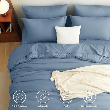 CozyLux King Size Comforter Set Grayish Blue, 7 Pieces Bed in a Bag King Comforter Set with Sheets, Bedding Set with Down Alternative Comforter, Fitted Sheets, Flat Sheets, Pillow Shams & Pillowcases CozyLux