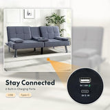 FLEXISPOT XCT3 Futon Sofa Bed with USB & Type-C Charging Port, Convertible Sleeper Couch with Adjustable Backrest, Folding Loveseat for Small Space, Living Room, Guest Room, Apartment (Velvet, Gray) FLEXISPOT