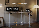 Claiks L Shaped Standing Desk Adjustable Height, Dual Motor Electric Corner Standing Desk, 75 x 63 inch with Splice Board, White Claiks