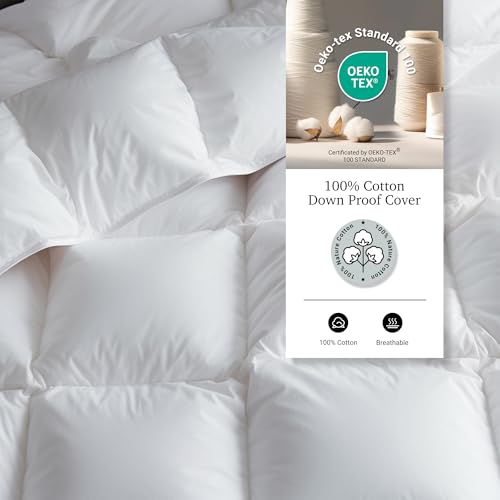 Hotel Grand Luxury White Goose Feather Down Fiber Comforter King Size, 100% Cotton All Season Duvet Insert King, Fluffy Medium Warmth Bedding Comforter with 8 Corner Loops, White 106x90 Inch Hotel Grand