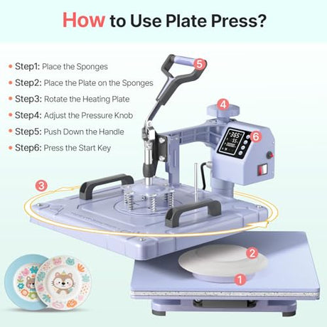 Slendor 8 in 1 Heat Press Machine 15x15 inch 360-Degree Swing Away Digital T Shirt Pressing Machine Multifunction Heat Transfer Sublimation Combo for T Shirts Mugs Hat Plate Cap, Lavender Slendor