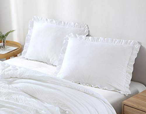 Chezmoi Collection Nora White Comforter Set Full Size 3-Piece Fluffy Soft Stone-Washed Ruffled Shabby Chic Bedding for All Season Chezmoi Collection