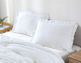 Chezmoi Collection Nora White Comforter Set Full Size 3-Piece Fluffy Soft Stone-Washed Ruffled Shabby Chic Bedding for All Season Chezmoi Collection