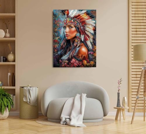 Native American Paint by Numbers Kit for Adults, 16"x20" Canvas Painting Kit for Beginners, Modern Aesthetic DIY Paint by Number on Canvas for Home Wall Decor 113 WoodArtSupply