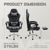DUMOS Ergonomic Gaming Office Desk Chair with Footrest and Headrest for Adults, PU Leather Video Computer Chair with Linkage Armrests, Height Adjustable 360° Swivel Recling Chair, Black Grey DUMOS