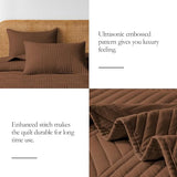 Davulos Twin Quilt Set, Brown Lightweight Reversible Bedspread for All Seasons, Soft Modern Microfiber Geometric Coverlet for Kids or Guest Bedroom (1 Quilt, 1 Pillow Sham) Davulos