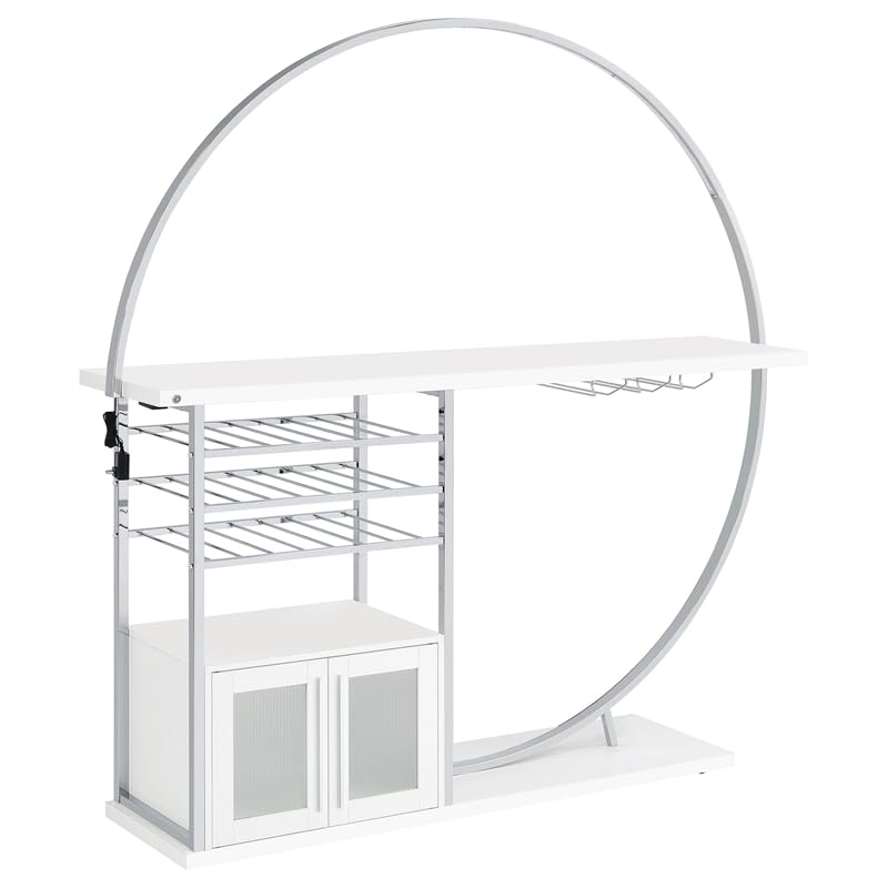 Pemberly Row Circular LED Wood Home Bar with Wine Storage White High Gloss Pemberly Row