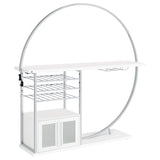 Pemberly Row Circular LED Wood Home Bar with Wine Storage White High Gloss Pemberly Row