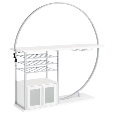Pemberly Row Circular LED Wood Home Bar with Wine Storage White High Gloss Pemberly Row