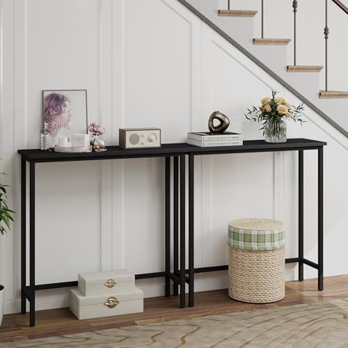 HollyHOME Narrow Console Table, 29.5" Slim Entryway Table, Sofa Stand, Hallway Shelf for Hallway, Bedroom, Living Room, Foyer, Black HollyHOME