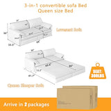 UPYOOE 63.8" Futon Sofa Bed Queen Size, Pull Out Bed, 3-in-1 Convertible Sleeper Sofa with Side Pocket, Modern Velvet Futon Couch for Living Room, Small Space, Apartment, Bedroom, Beige UPYOOE